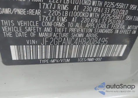 2017 Subaru Crosstrek 2.0I Limited z USA, uszkodzony, nr VIN JF2GPANC4H8208495